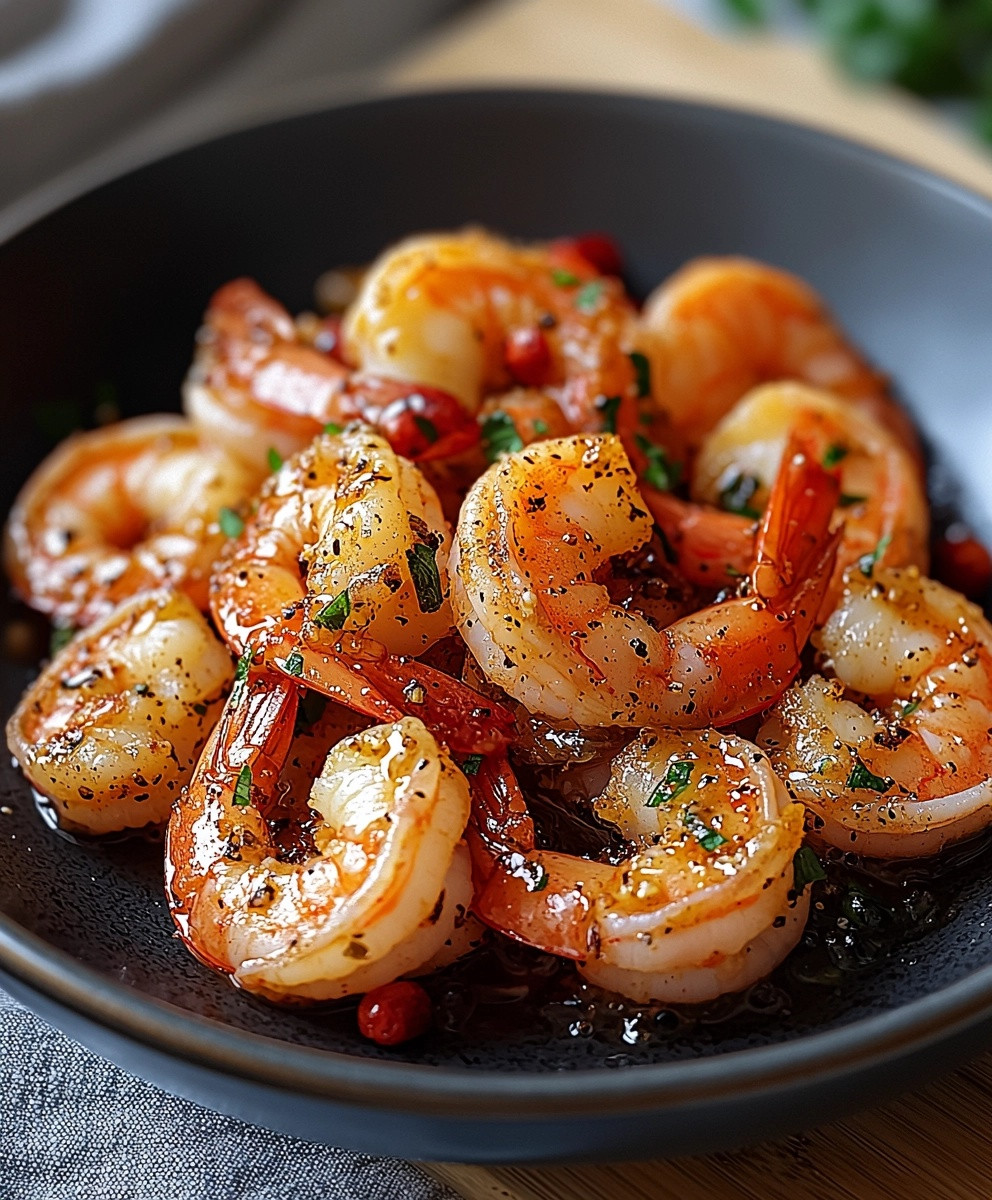 Crevettes au gingembre et poivre rose