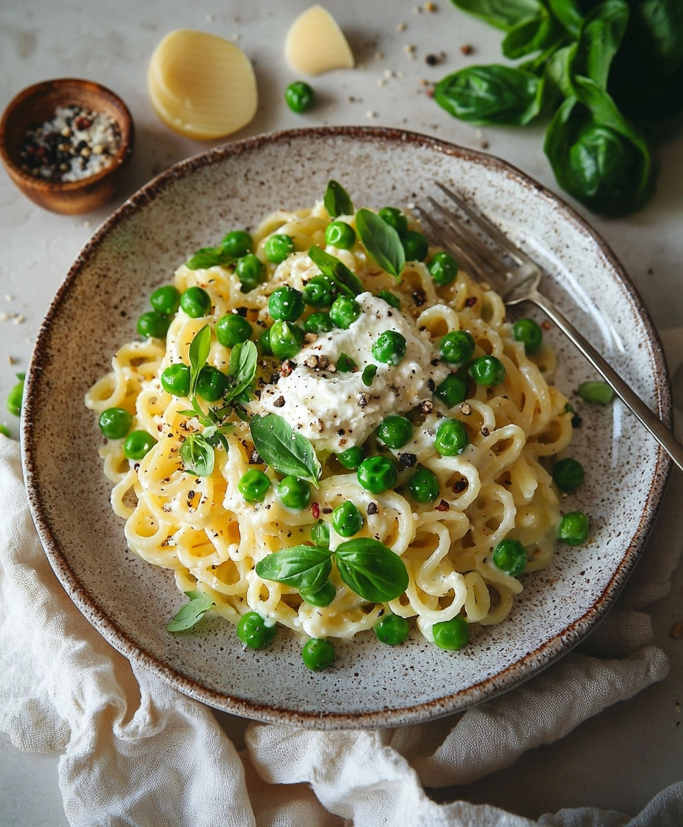 Pâtes à la ricotta et petits pois