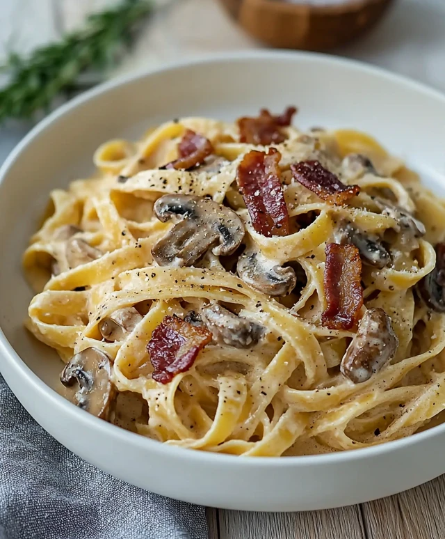 Fettuccine crémeuse champignons bacon