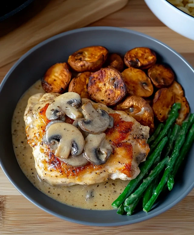 Poulet sauce crémeuse champignons