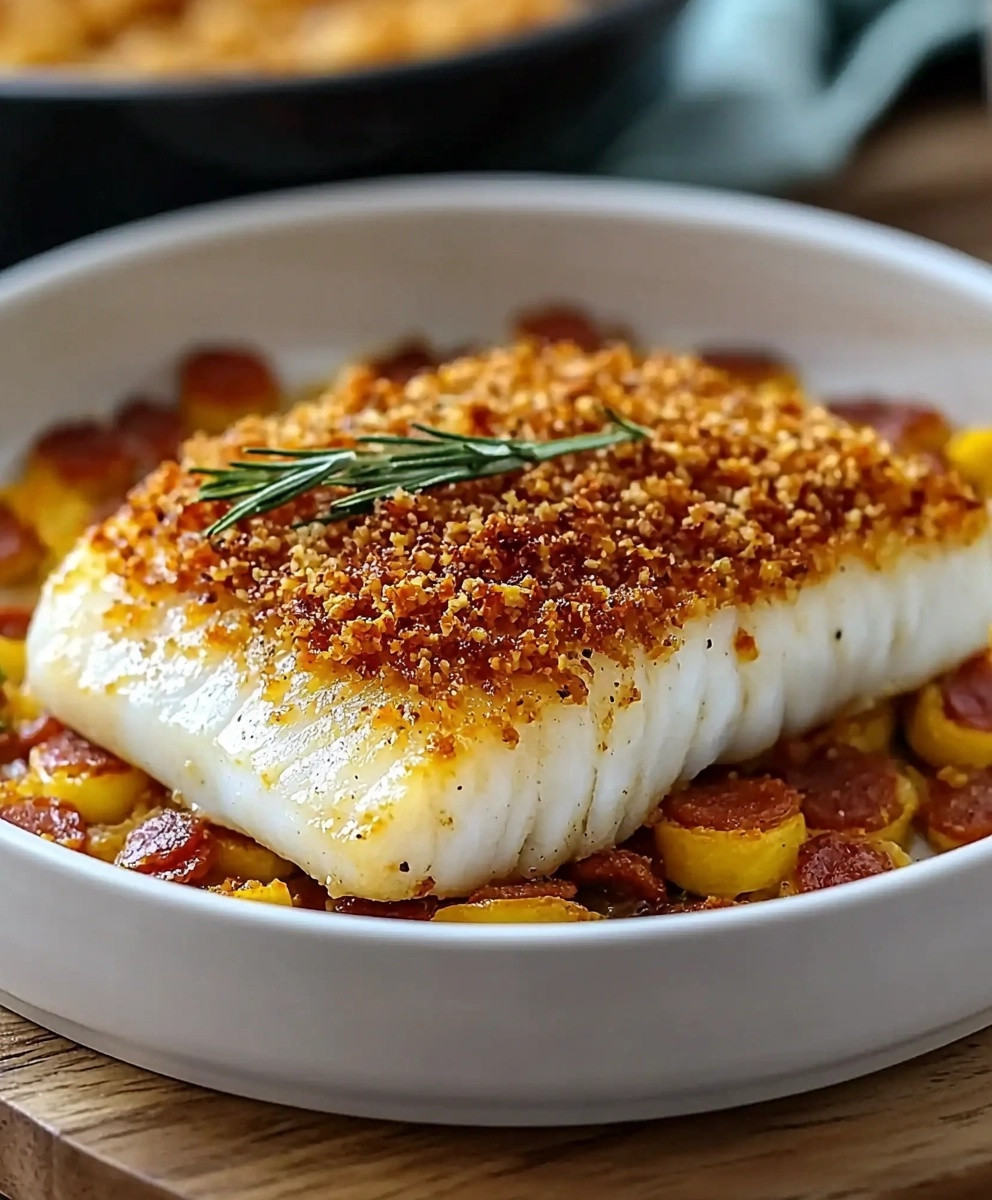 Cabillaud crumble chorizo parmesan