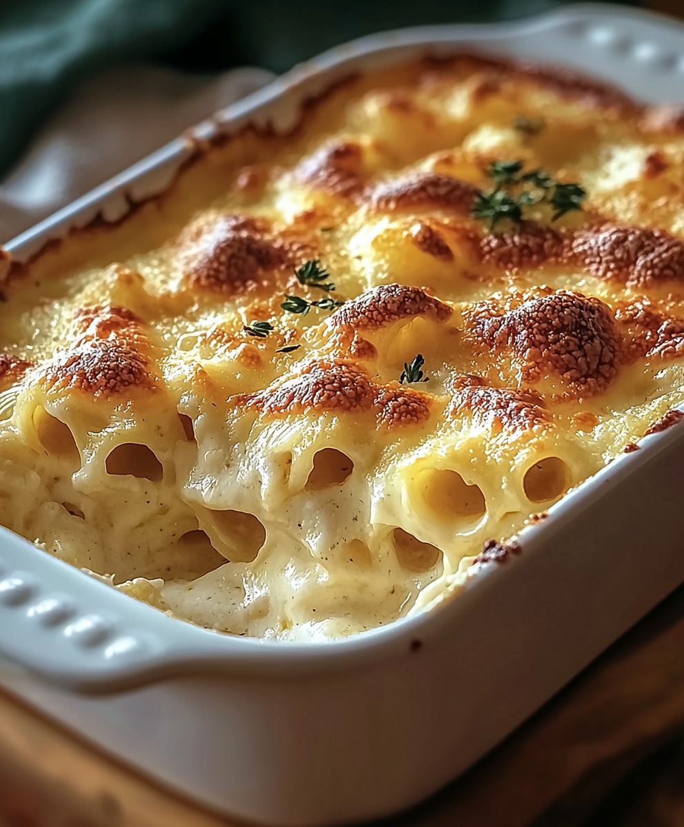 Gratin pates trois fromages fondants