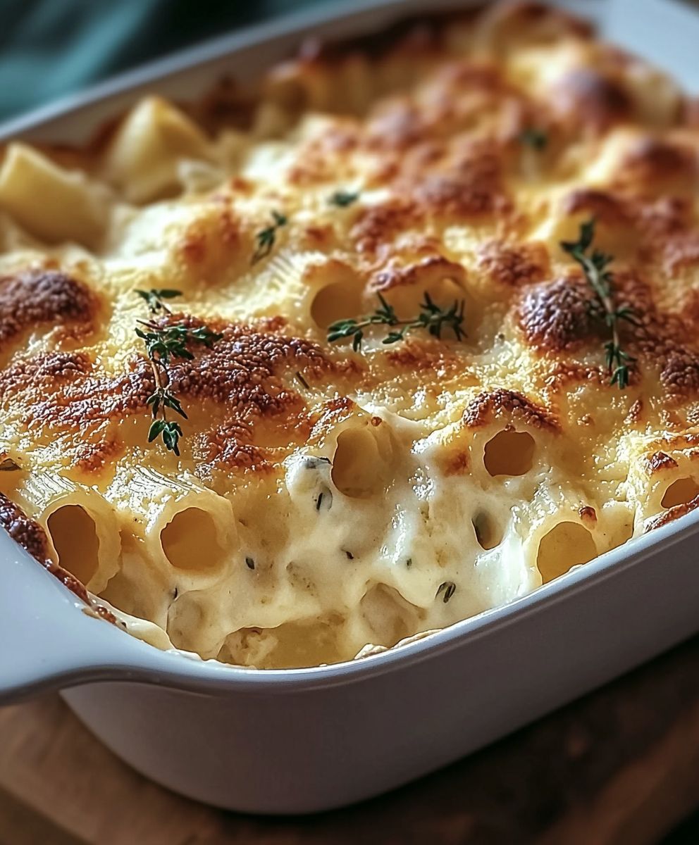 Gratin pates trois fromages fondants