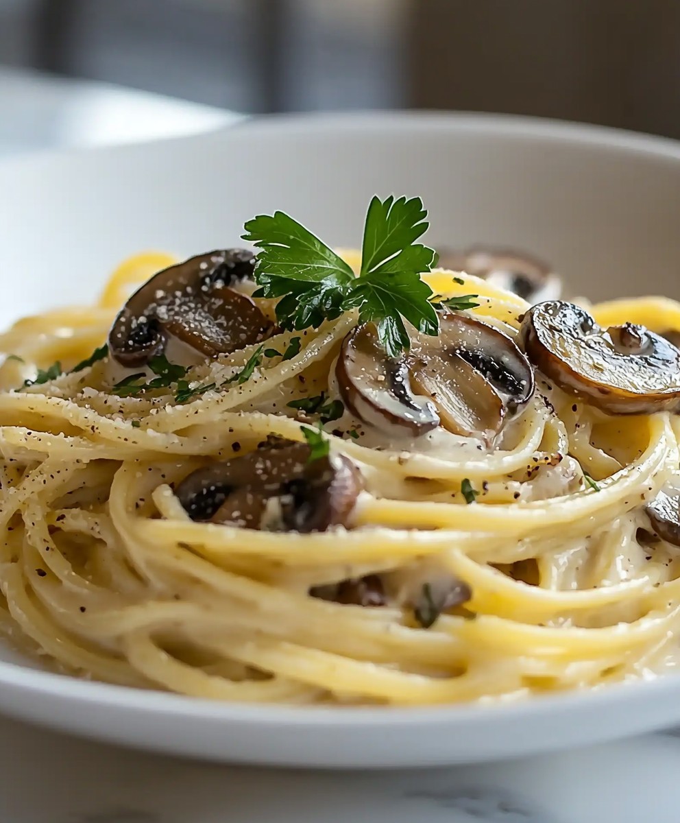 Pâtes crémeuses ail champignons