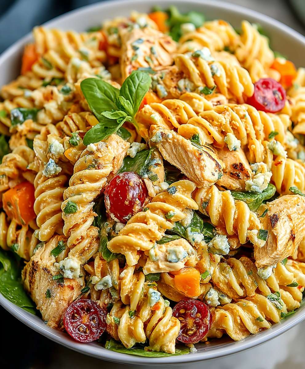 Salade pâtes poulet Buffalo fromage bleu