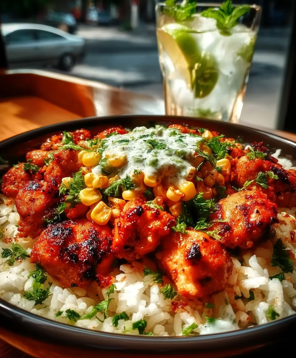 Bol de riz poulet maïs rue