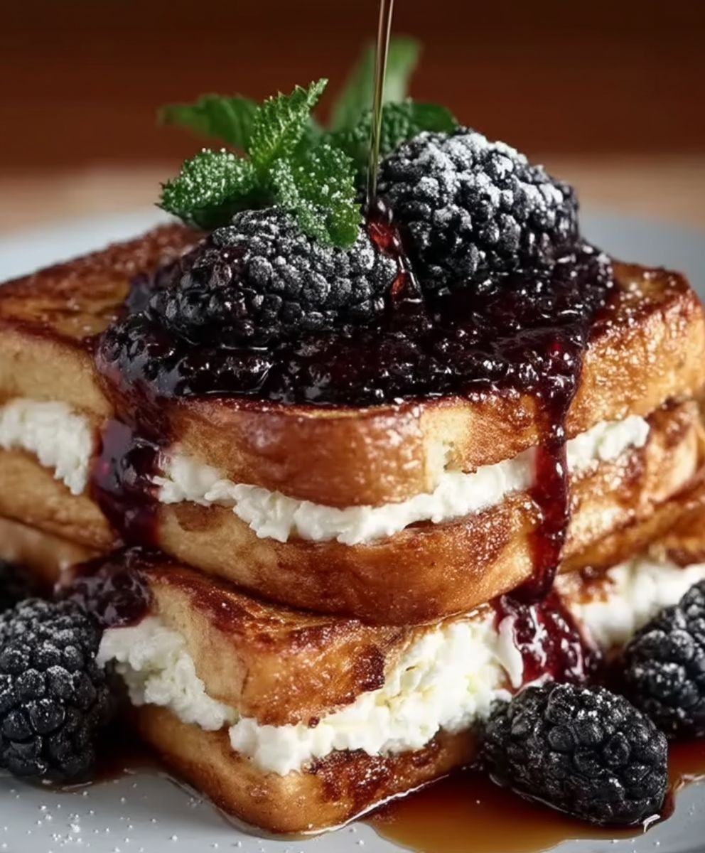 Pain perdu farci mûres fromage