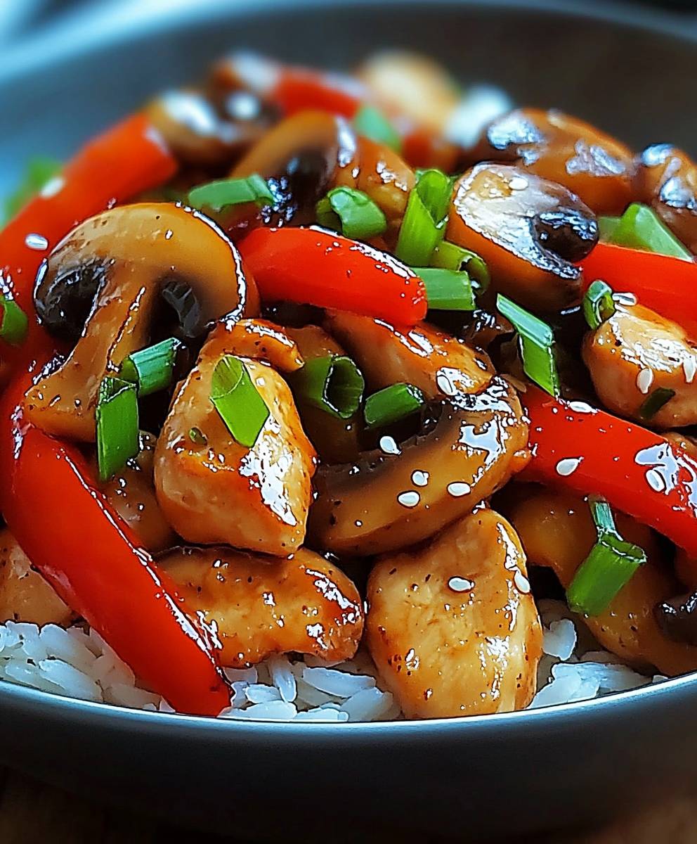 Poulet poivrons champignons asiatique
