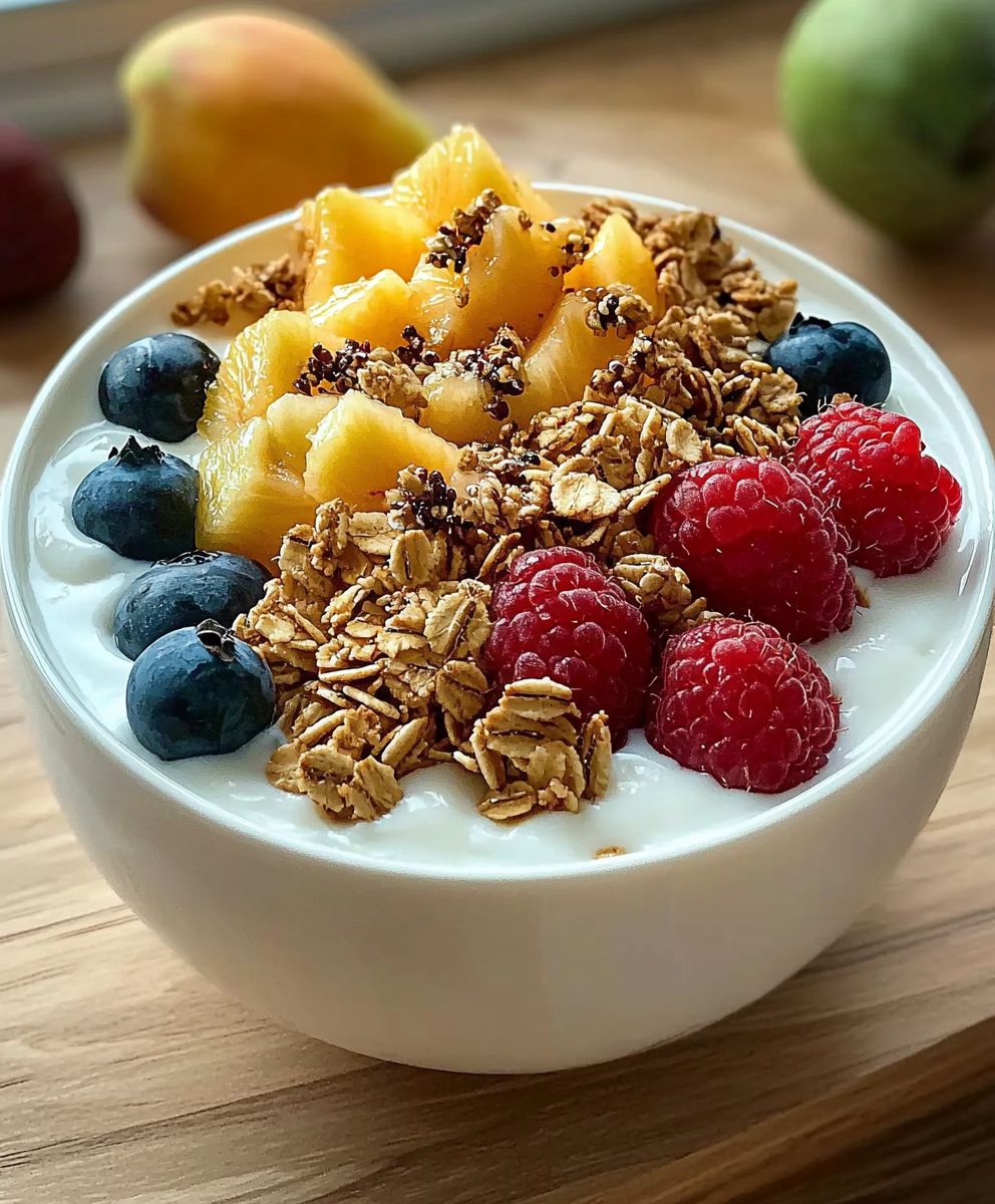 Yogourt noix coco granola fruits