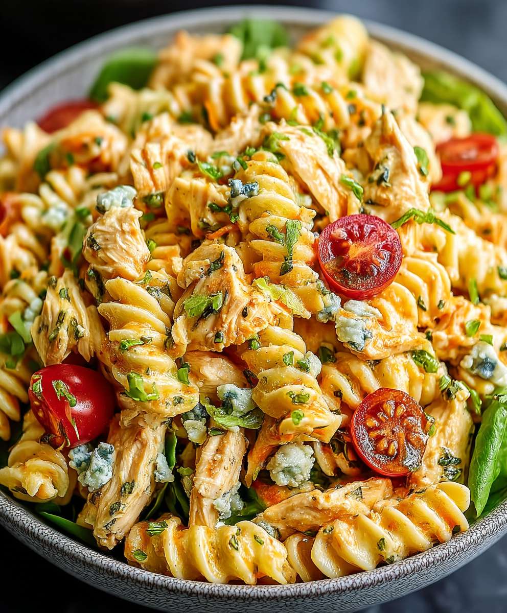 Salade pâtes poulet Buffalo fromage bleu