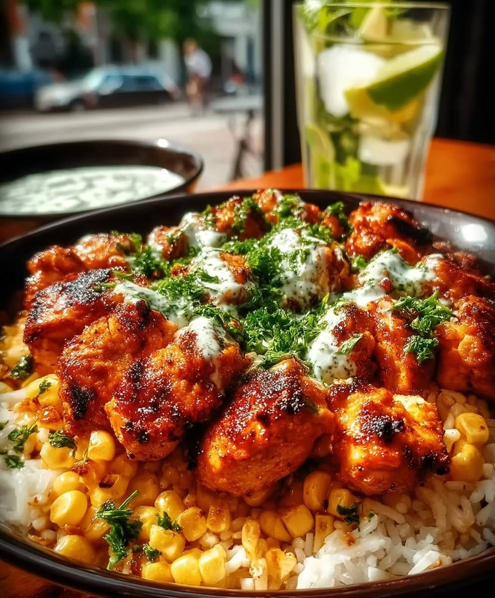 Bol de riz poulet maïs rue