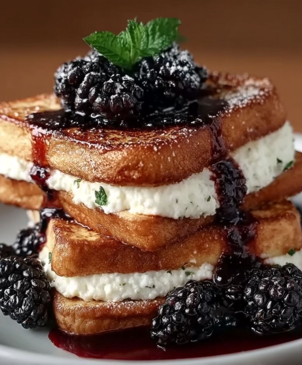 Pain perdu farci mûres fromage
