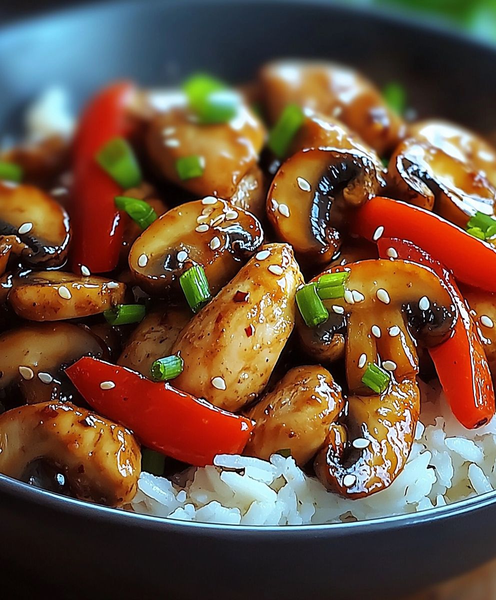 Poulet poivrons champignons asiatique