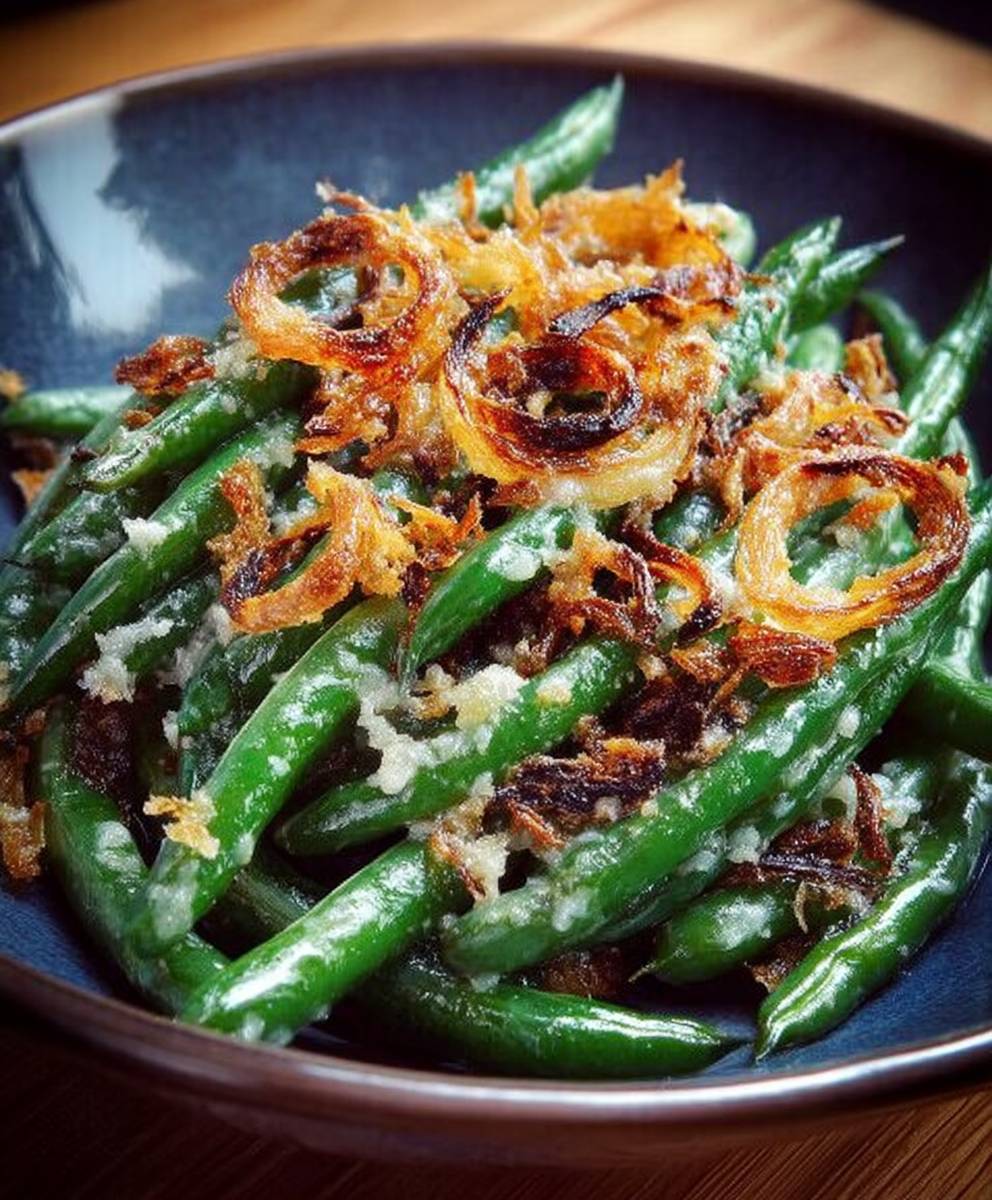 Haricots verts parmesan échalotes
