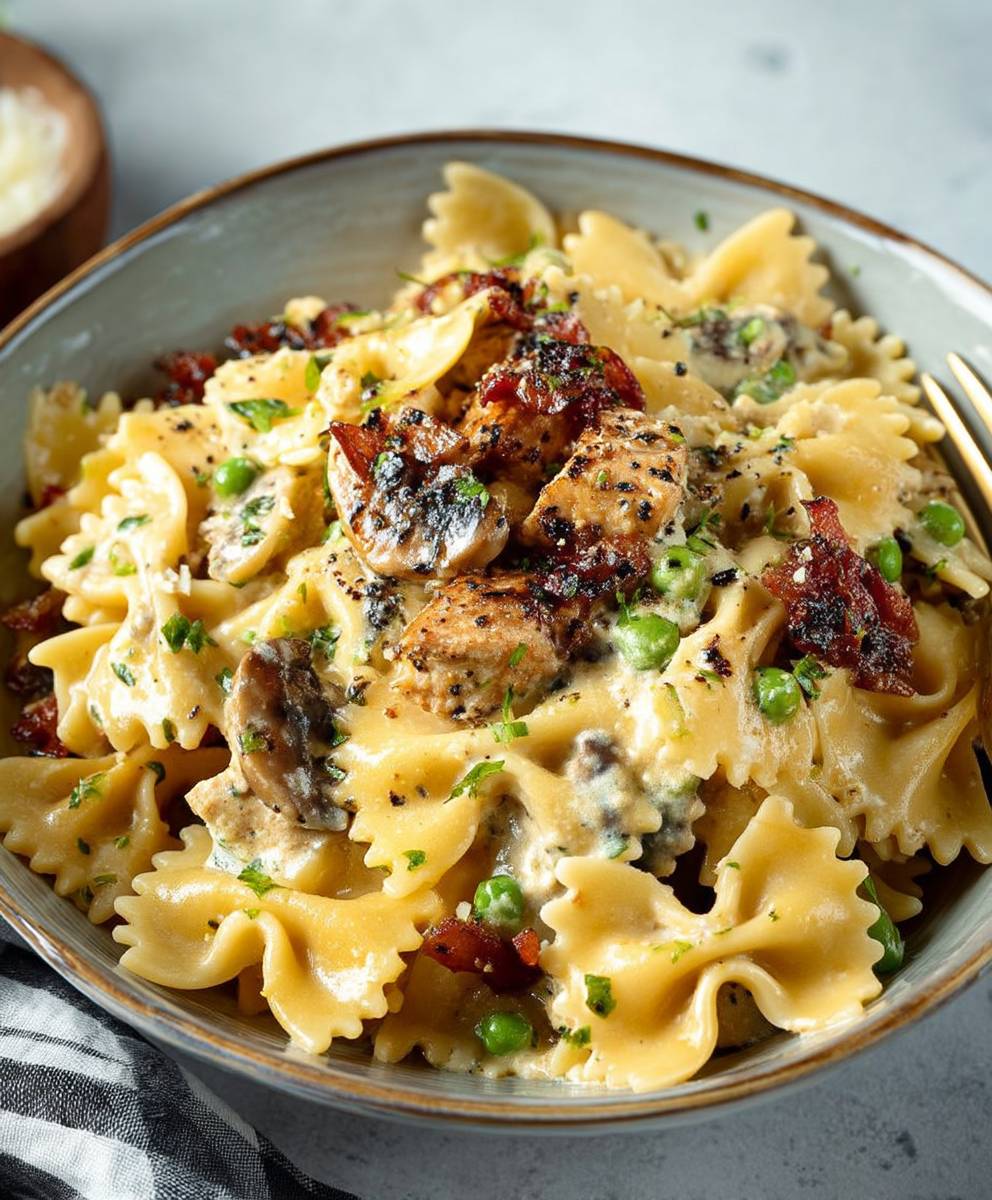 Farfalle poulet ail rôti crémeuses