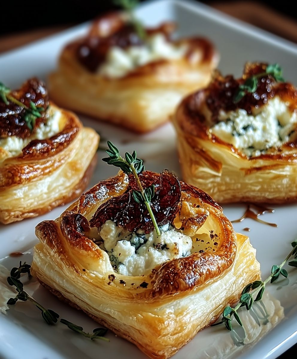 Feuilletés chèvre miel oignons caramélisés