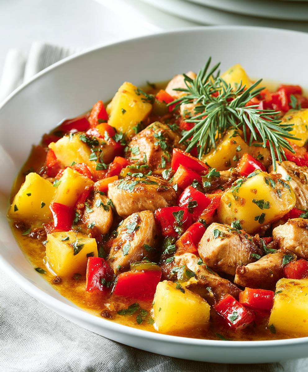 Ragoût de dinde pommes de terre poivrons