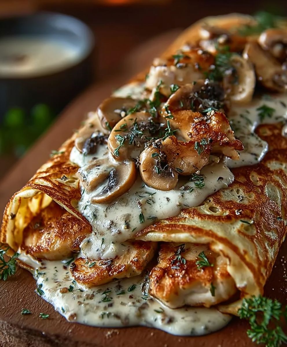 Crepes poulet champignons sauce cremeuse