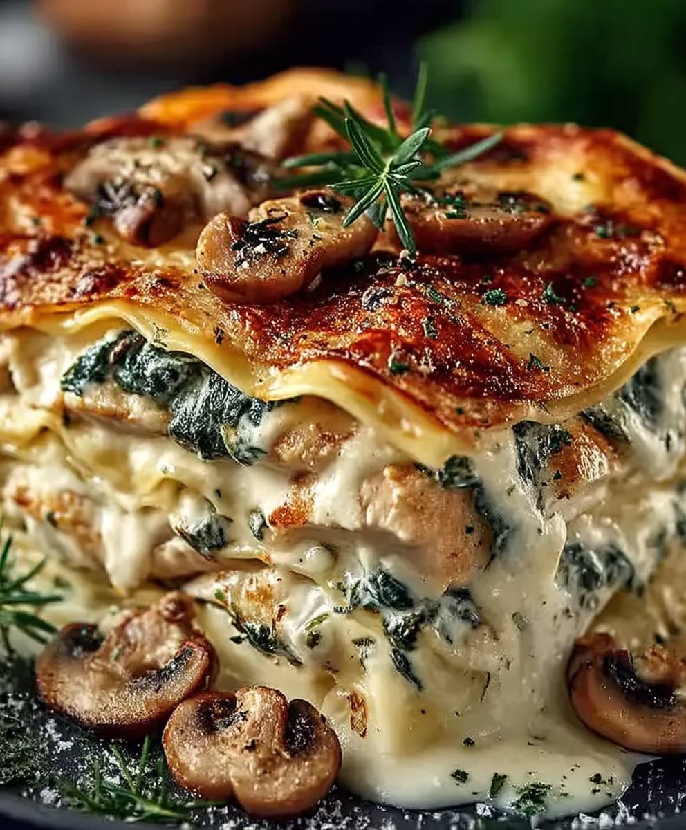 Lasagnes poulet champignons épinards