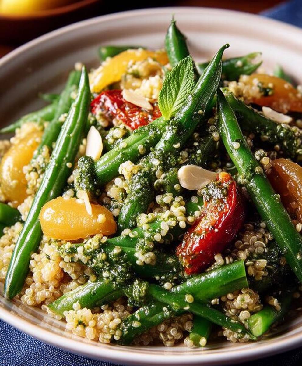 Salade quinoa haricots verts pesto