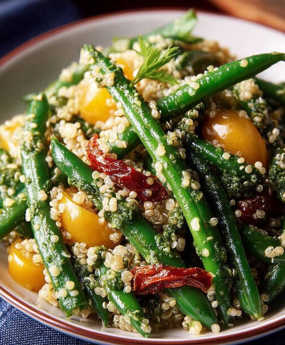 Salade quinoa haricots verts pesto
