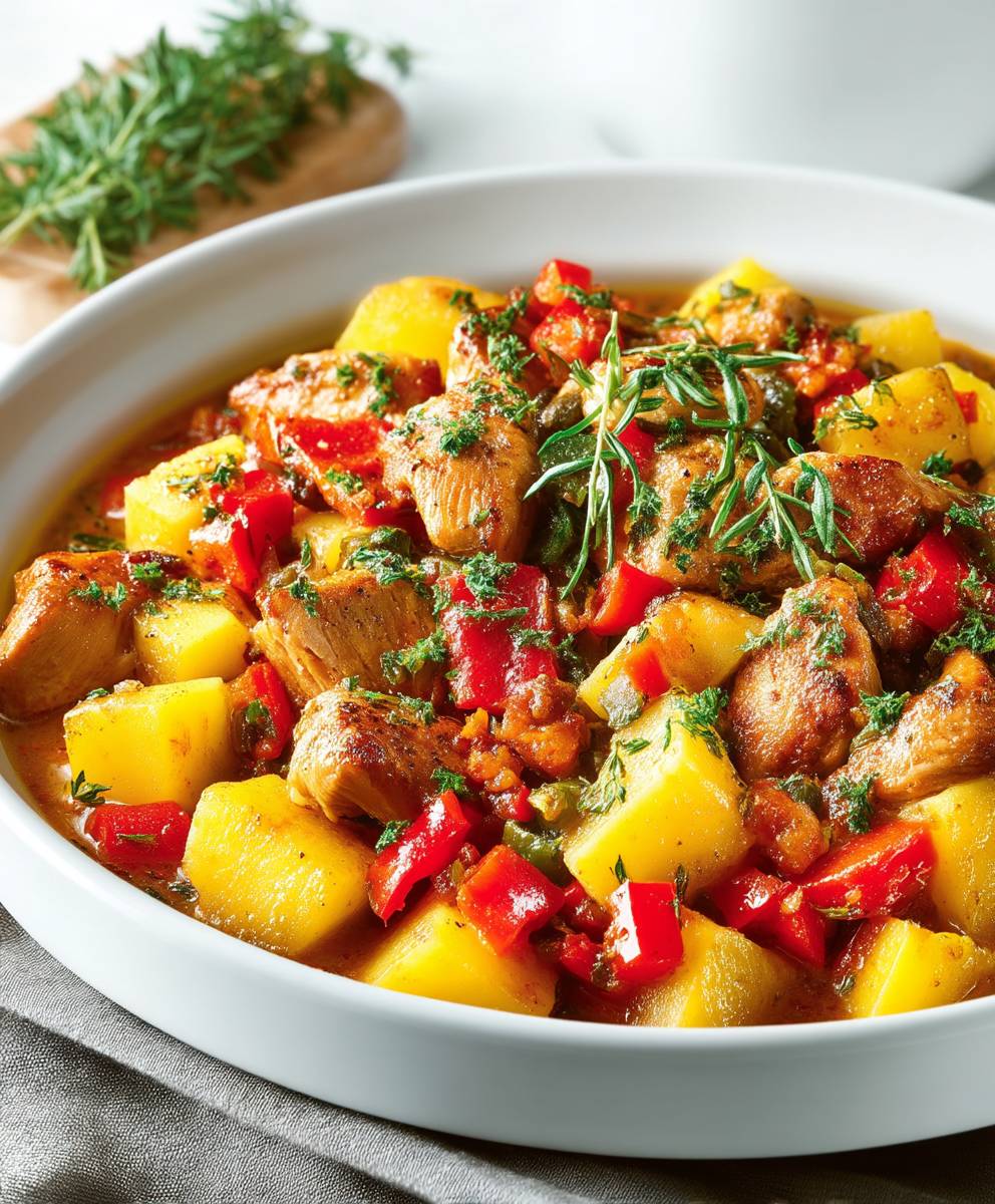Ragoût de dinde pommes de terre poivrons