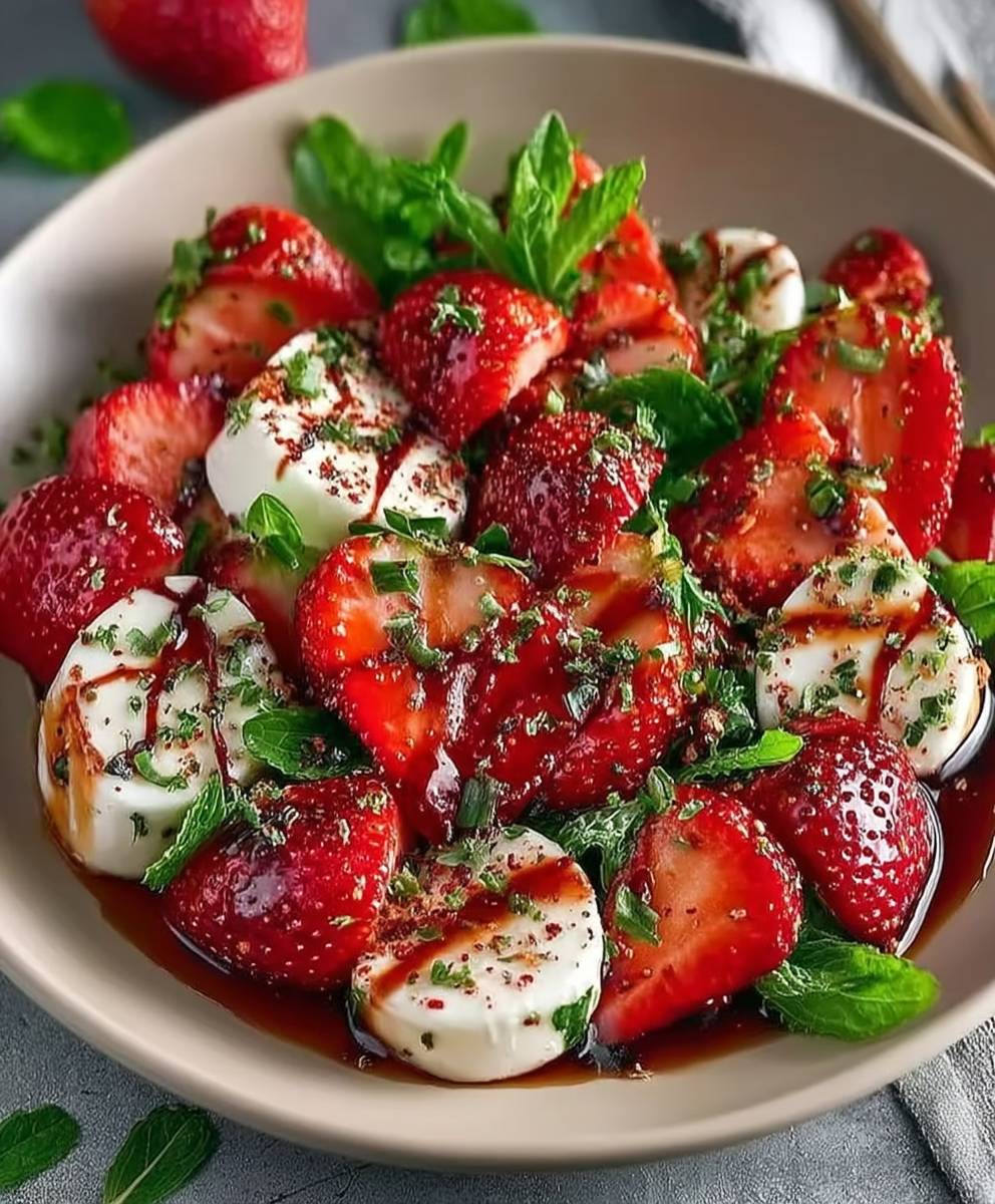 Salade Caprese fraises balsamique