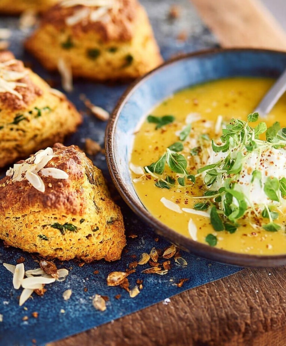 Velouté butternut scones épinards