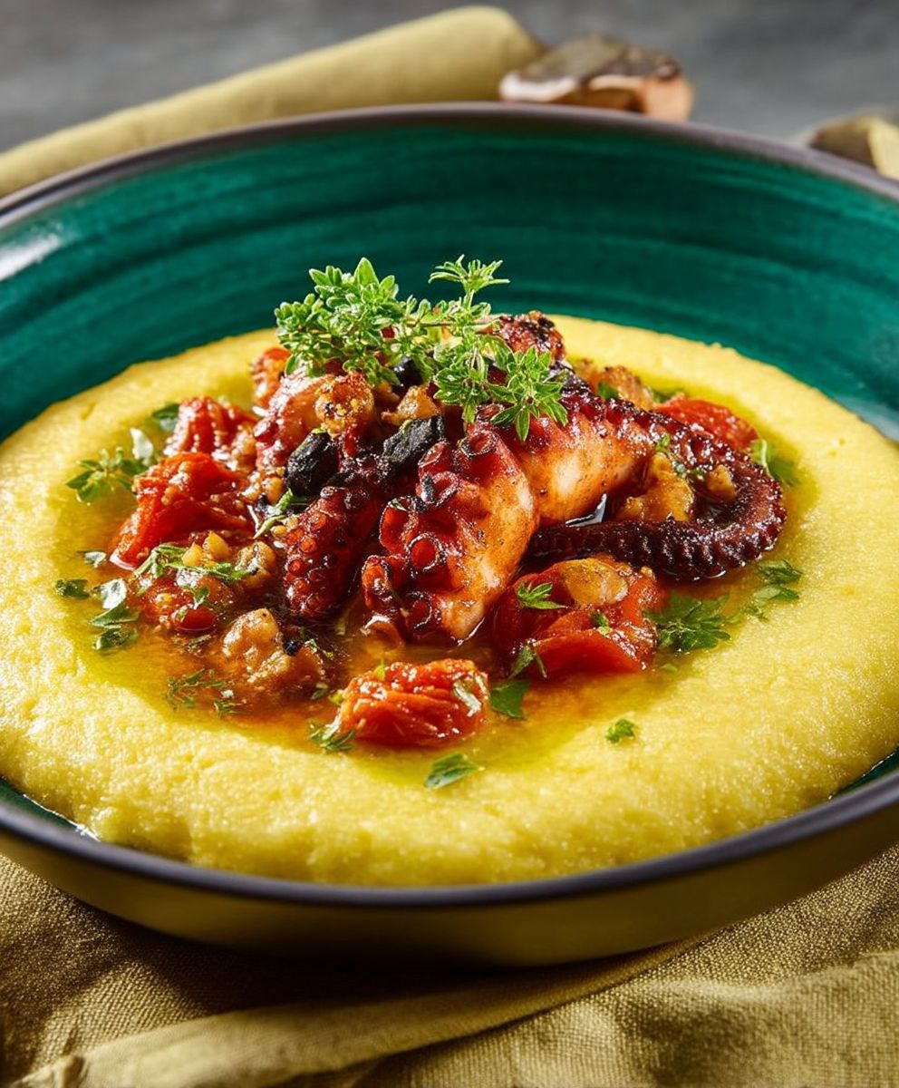 Poulpe tomates polenta facile