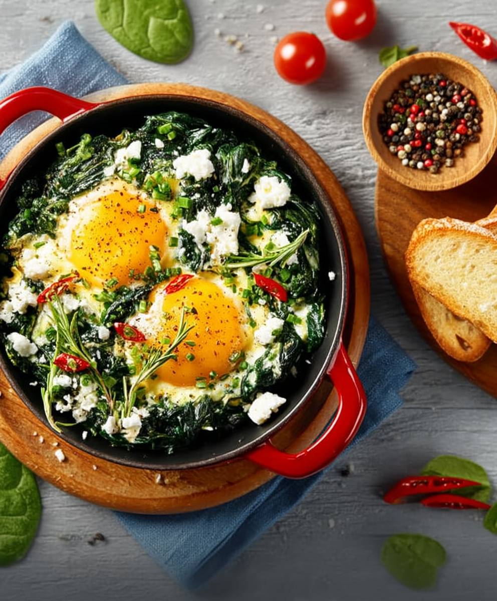 Oeufs brouillés feta épinards four