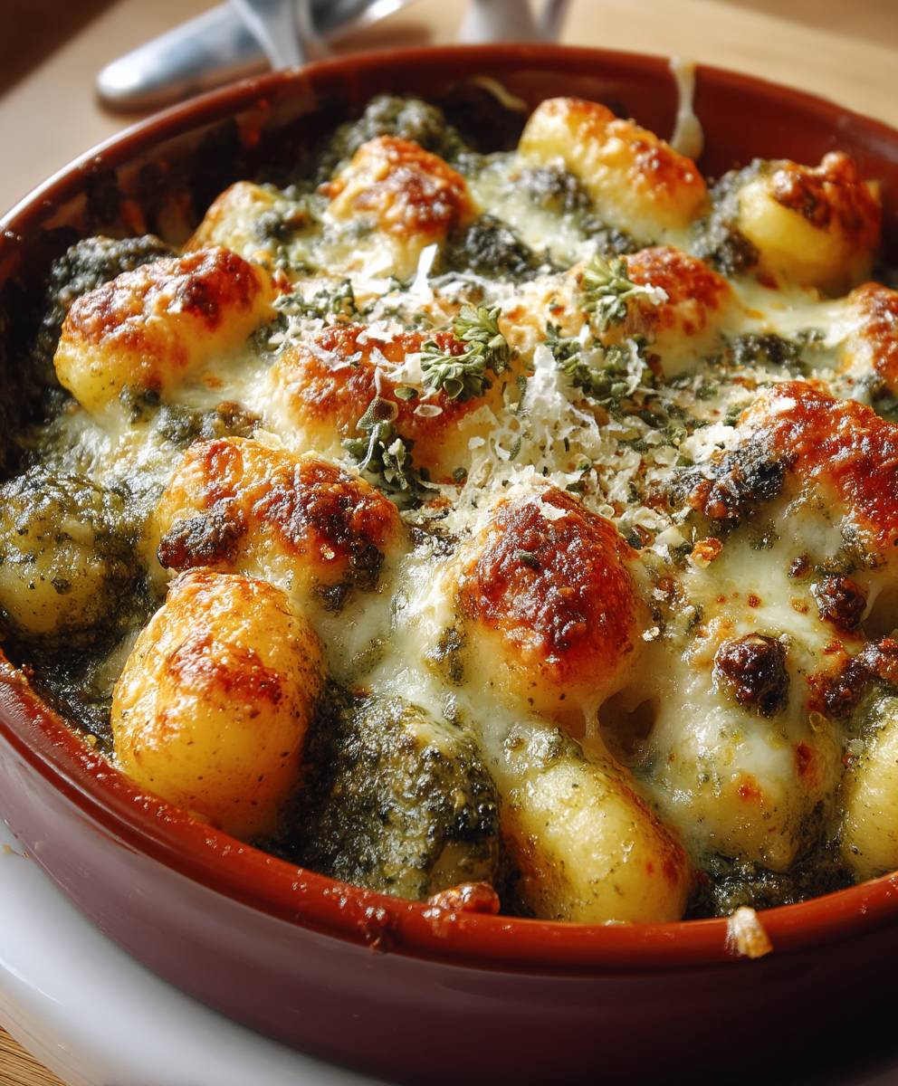 Gratin gnocchis pesto gorgonzola