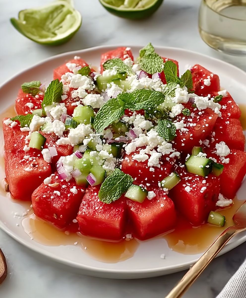 Salade pastèque feta menthe