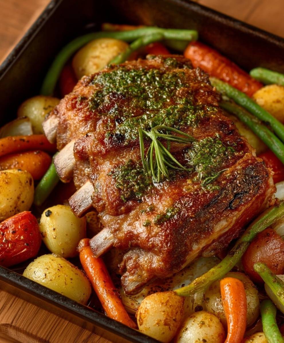Travers de porc légumes rôtis