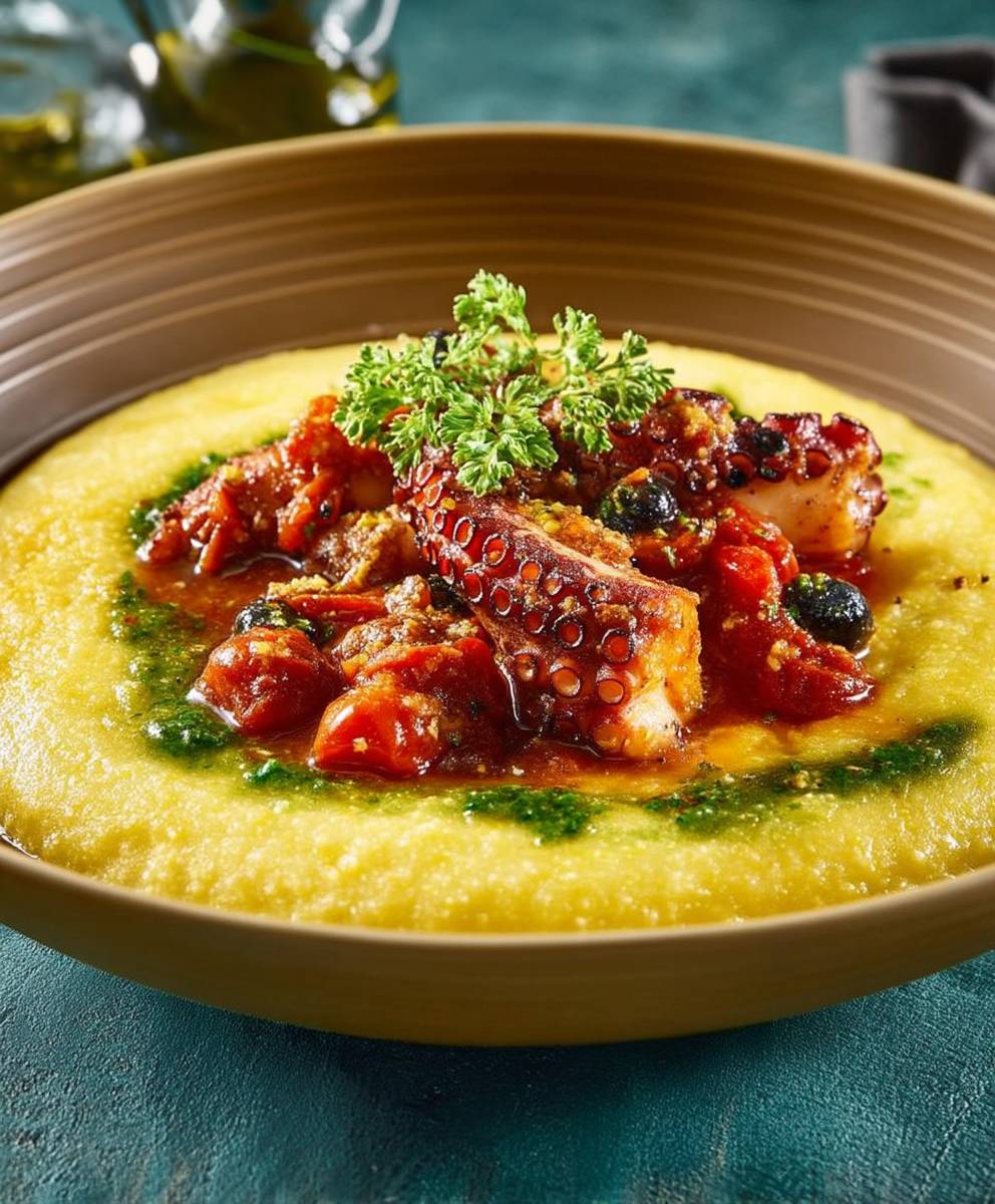 Poulpe tomates polenta facile