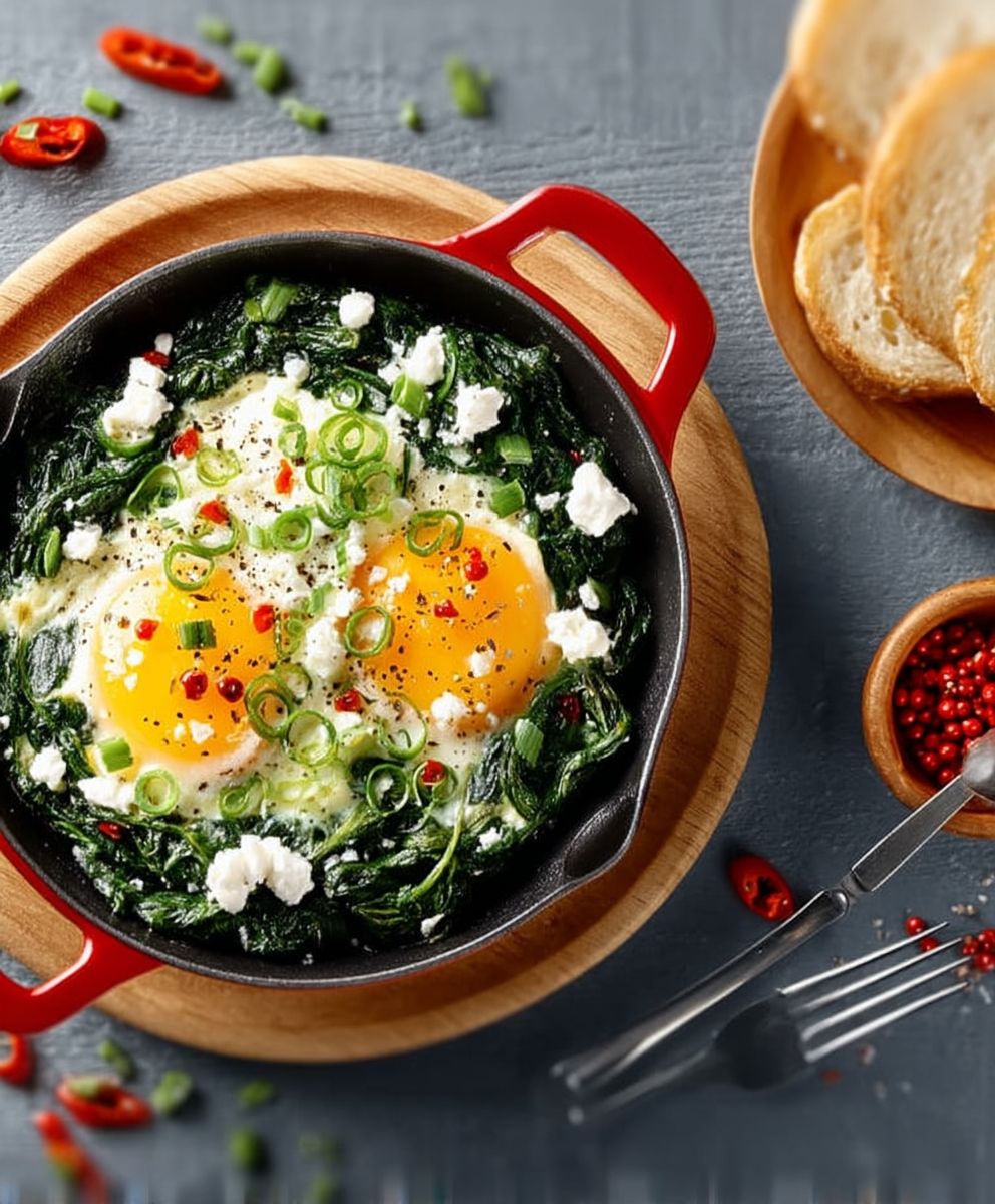Oeufs brouillés feta épinards four