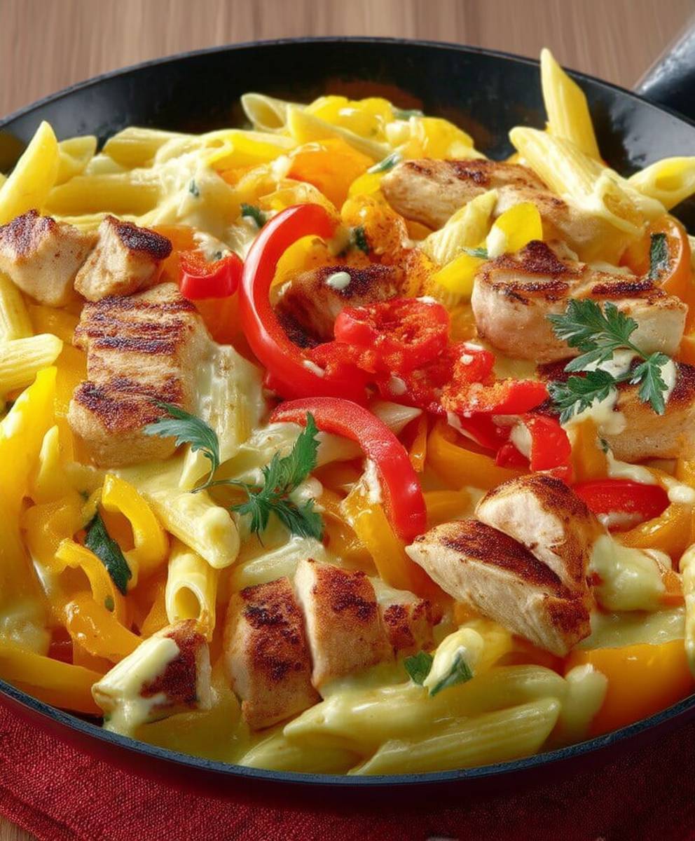 Penne poulet lait coco moutarde
