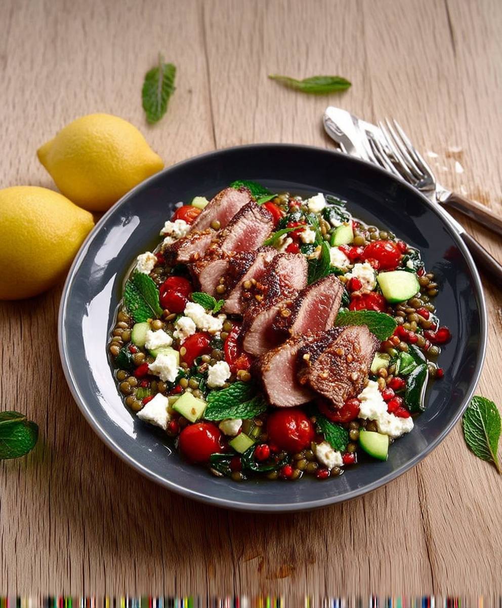 Salade grecque lentilles agneau