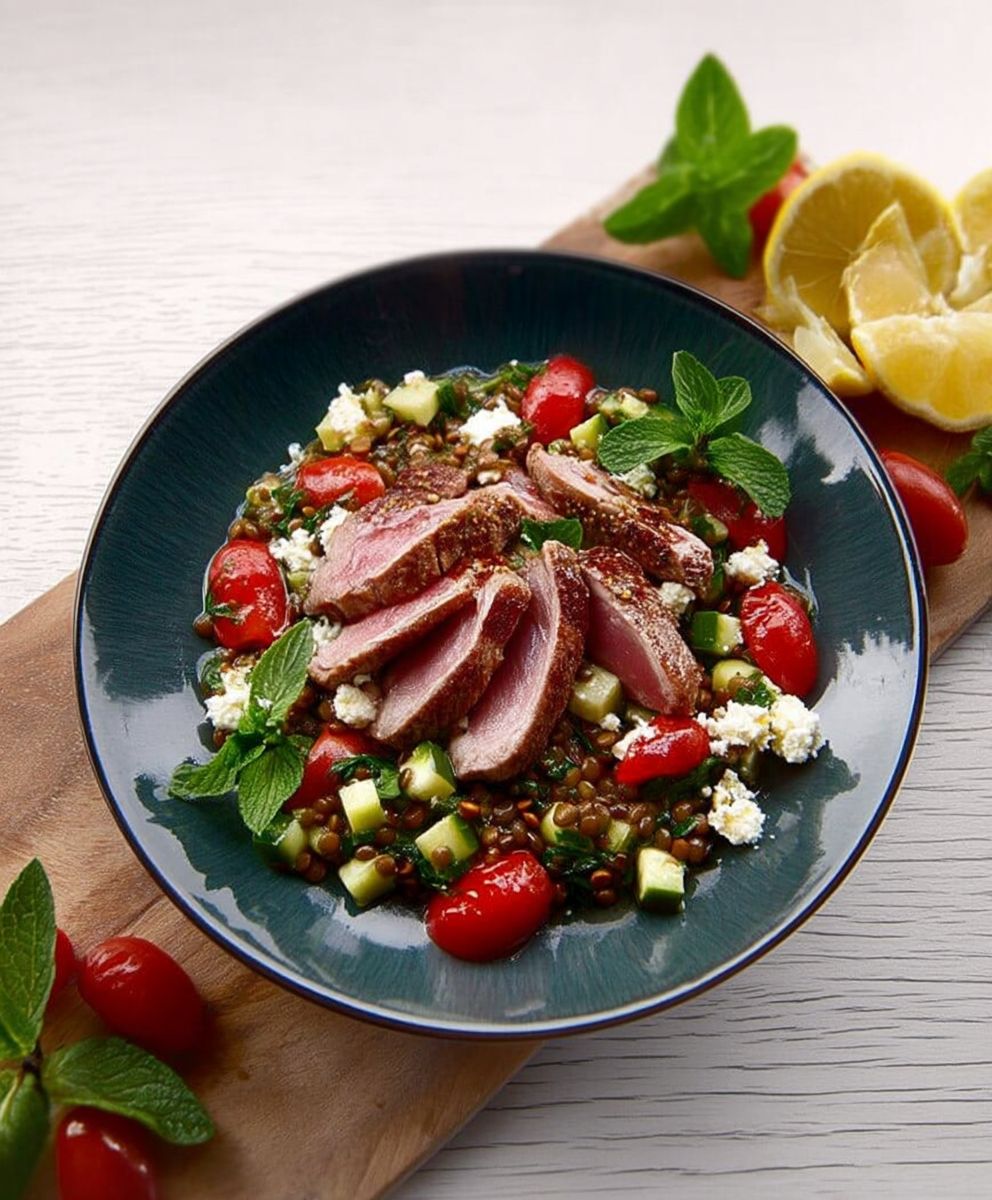 Salade grecque lentilles agneau
